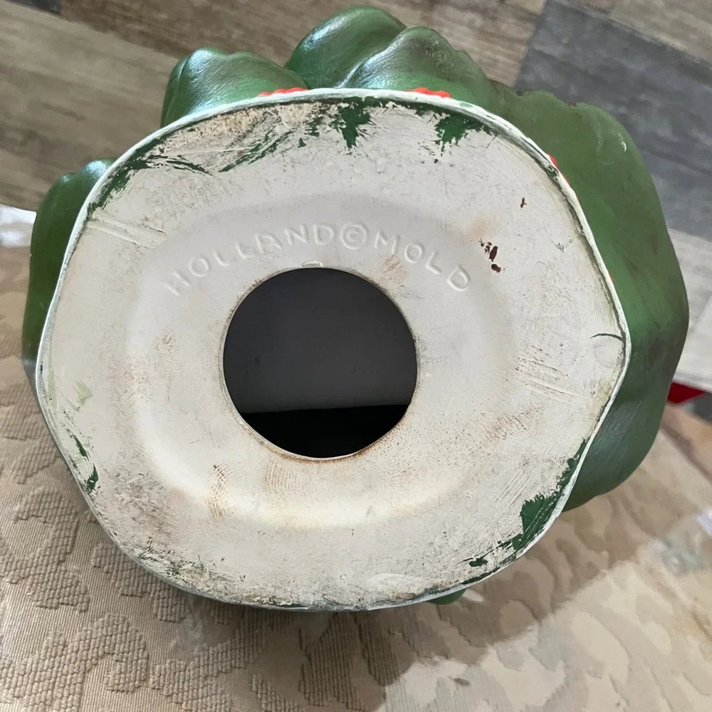 Vintage Holland Mold Ceramic Christmas Tree Napkin Holder Green Holly Berry 9in